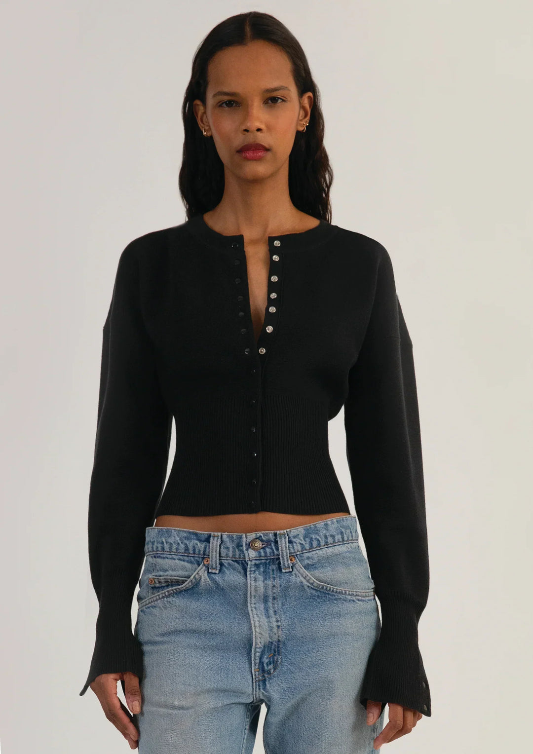Women's Fitted Cropped Button-Up Cardigan