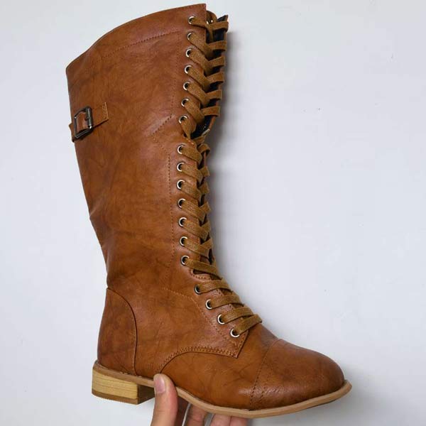 Women's Knee-High Lace-Up Boots with Orthopedic Sole