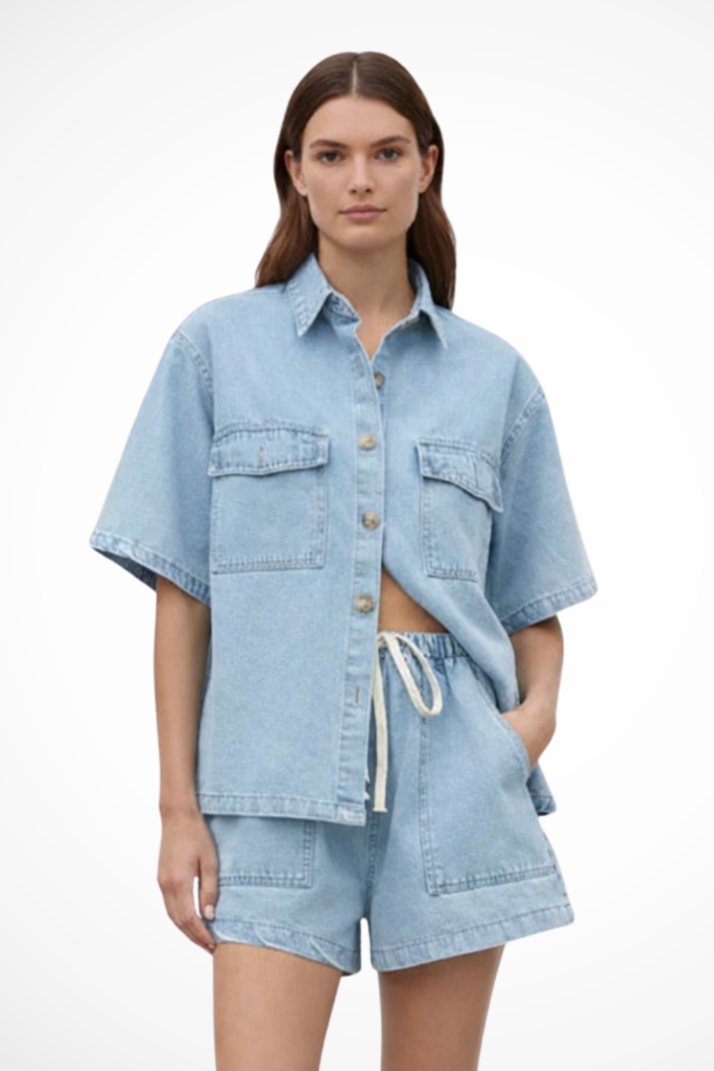 Women's Effortless Button-Down Shirt & Drawstring Shorts Set