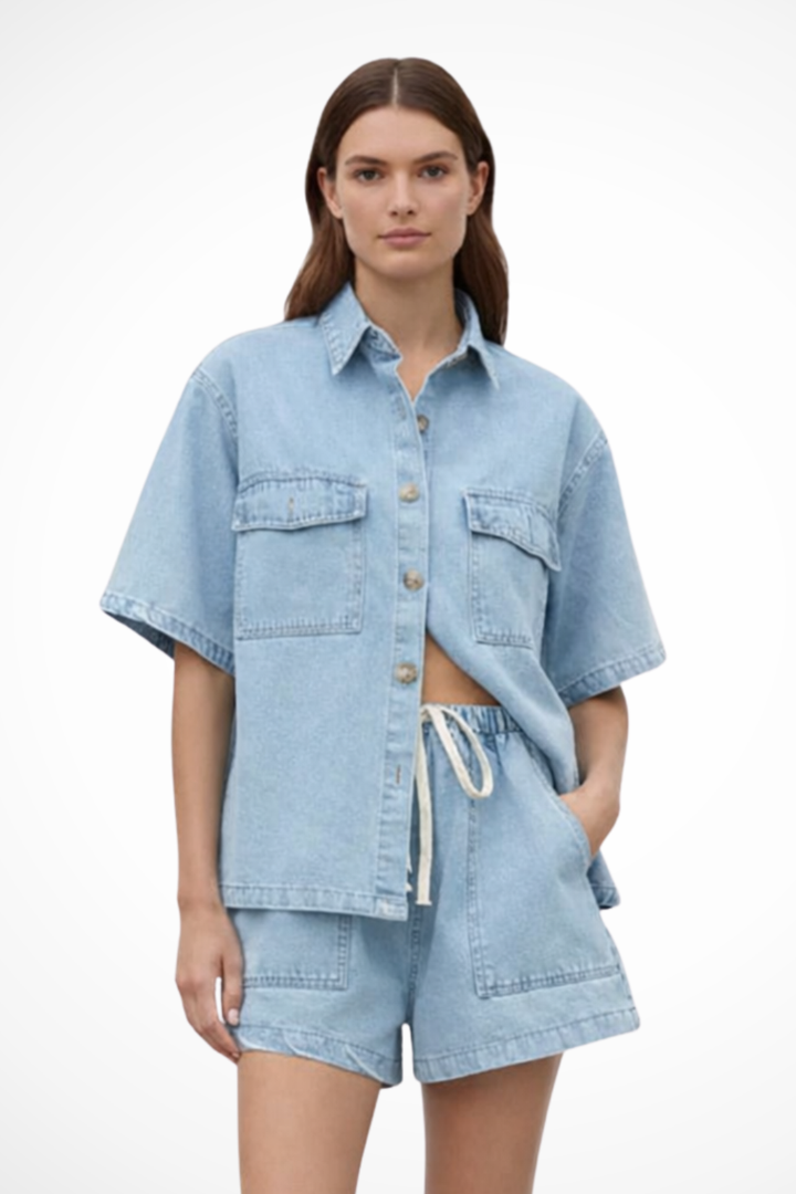 Women's Effortless Button-Down Shirt & Drawstring Shorts Set