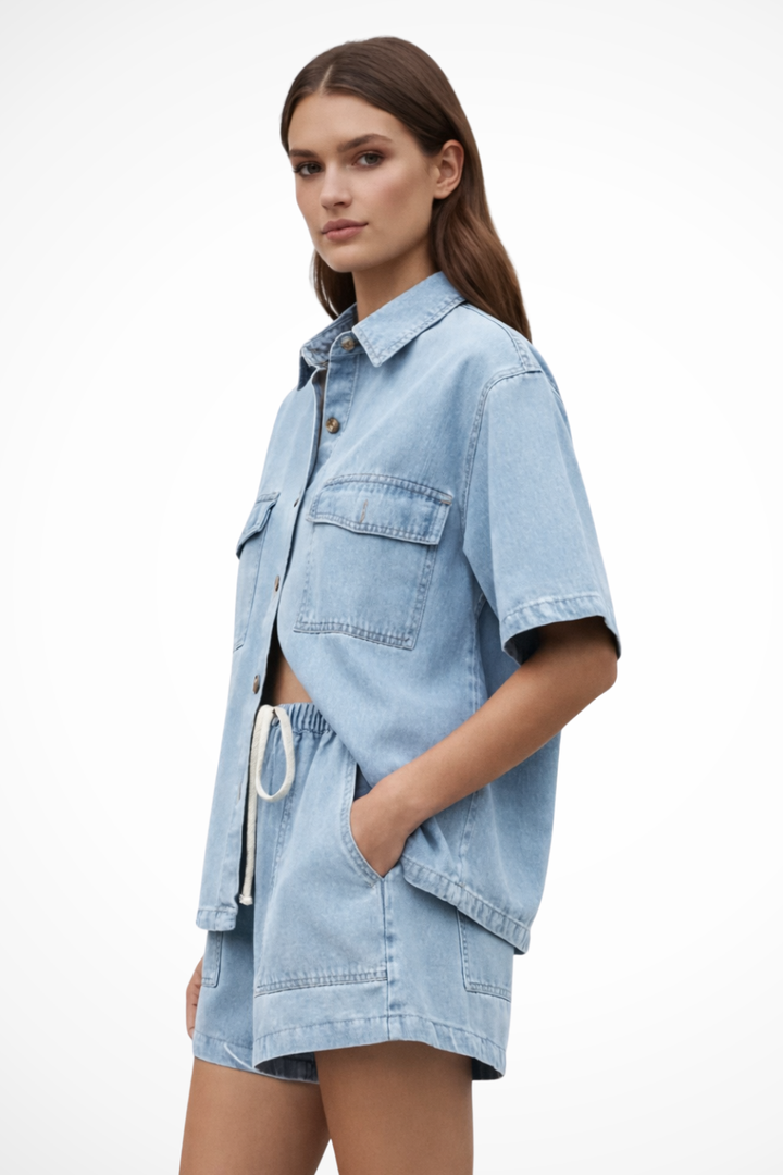 Women's Effortless Button-Down Shirt & Drawstring Shorts Set