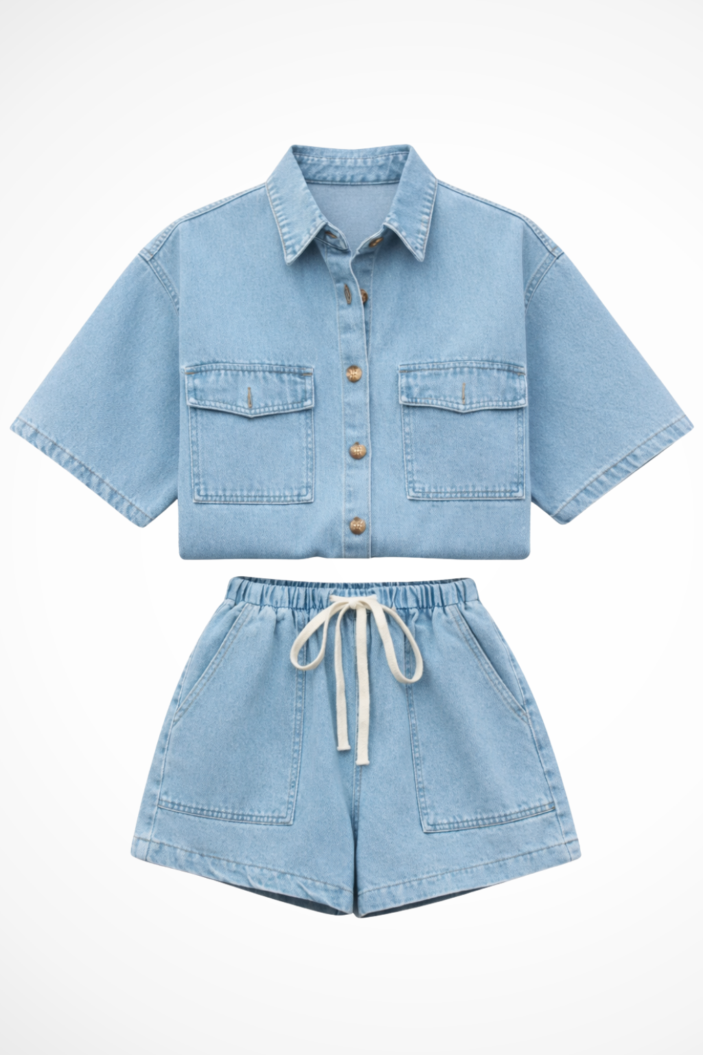 Women's Effortless Button-Down Shirt & Drawstring Shorts Set