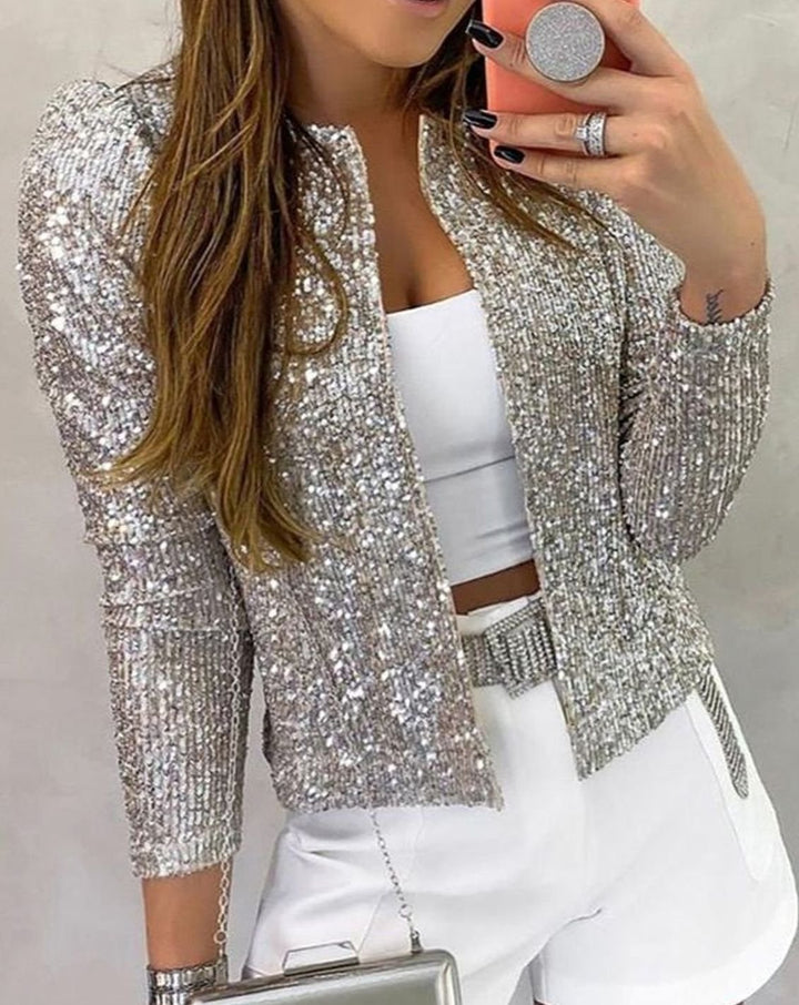 Women's Open-Front Sequin Sparkle Party Jacket