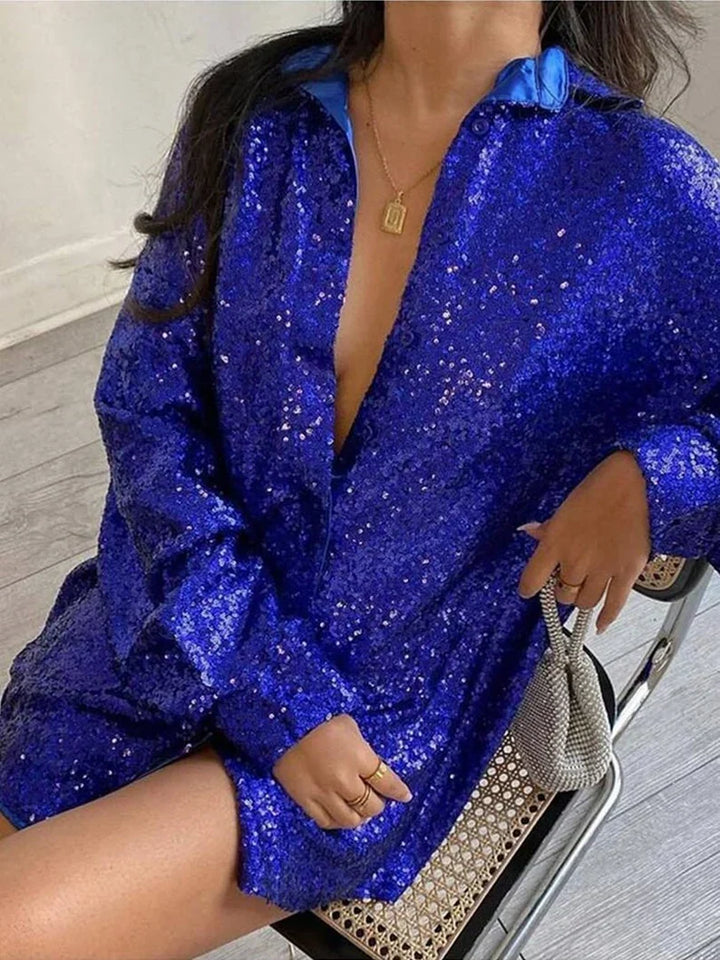 Women's Oversized Glitter Shirt, view 8 - Elena Harper