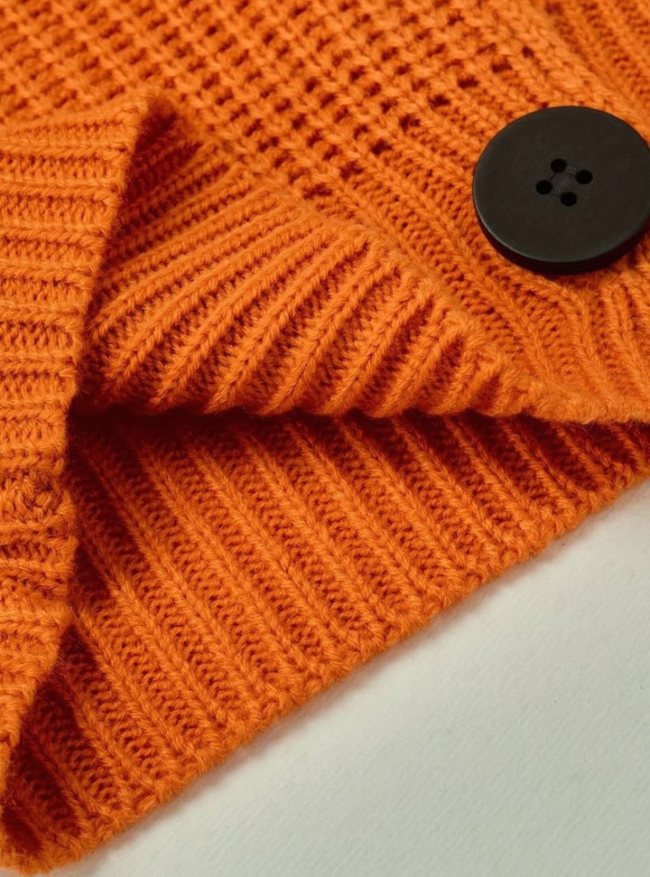 Women's Ribbed Sweater with Folded Collar - Relaxed Fit Pullover
