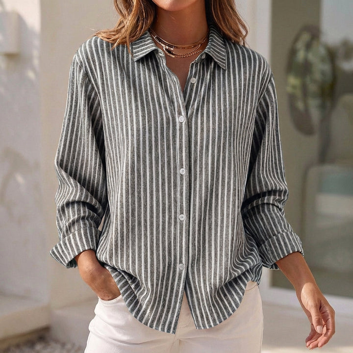 Women's Striped Button-Down Blouse - Relaxed Fit Shirt Top