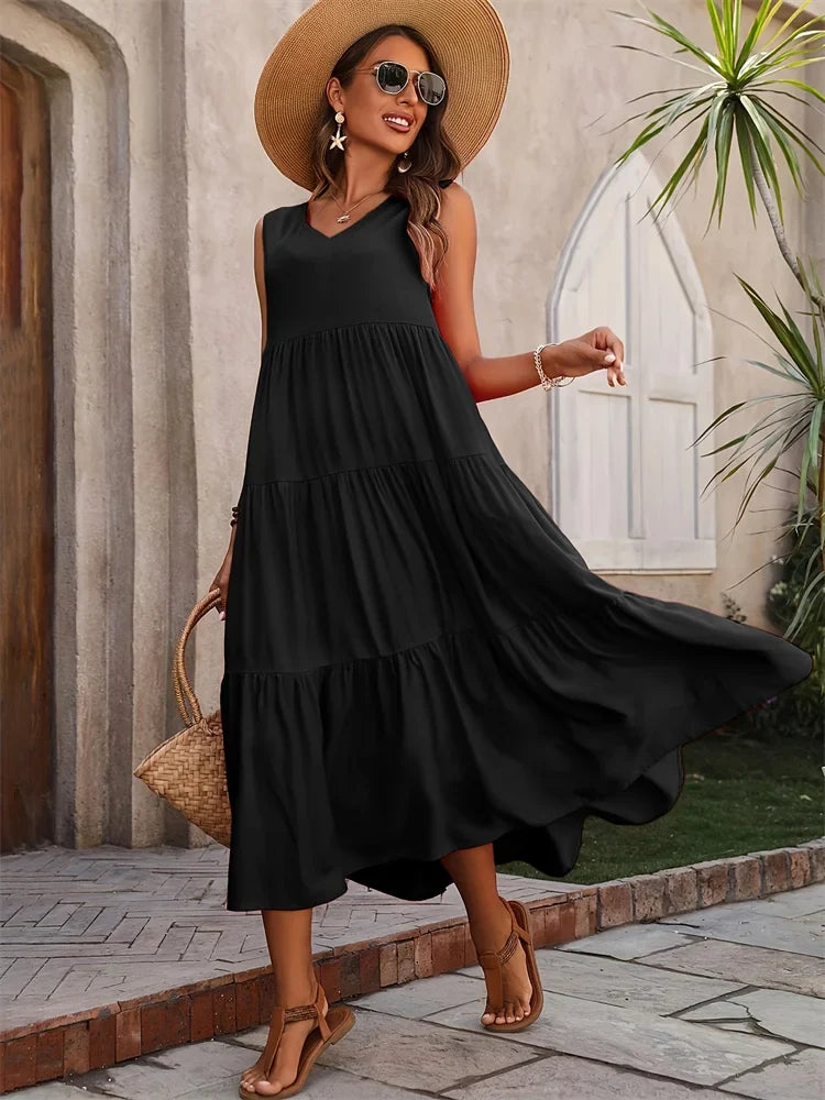 Women's Sleeveless Tiered Maxi Summer Dress