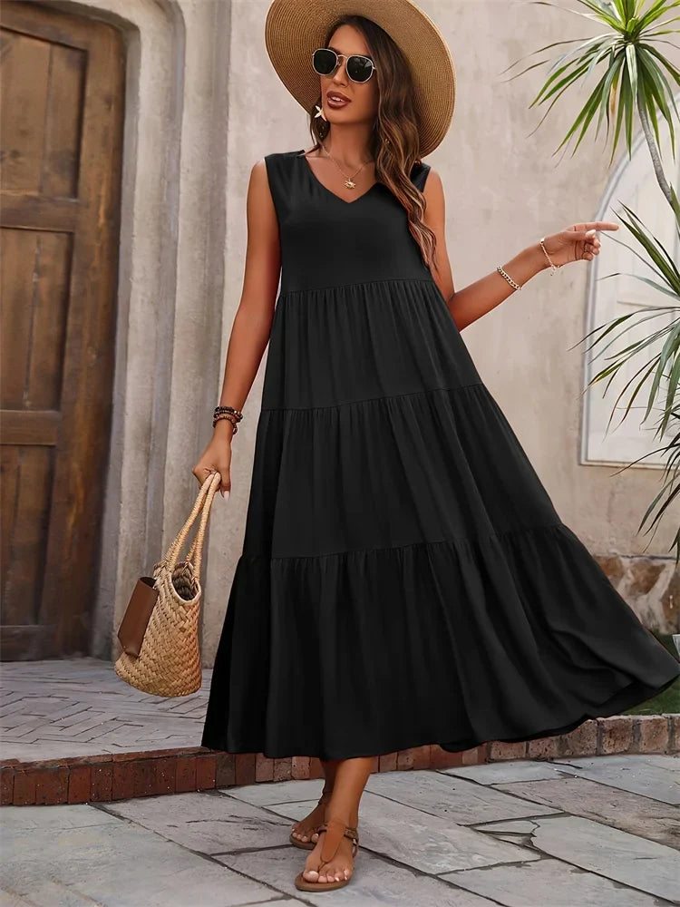 Women's Sleeveless Tiered Maxi Summer Dress