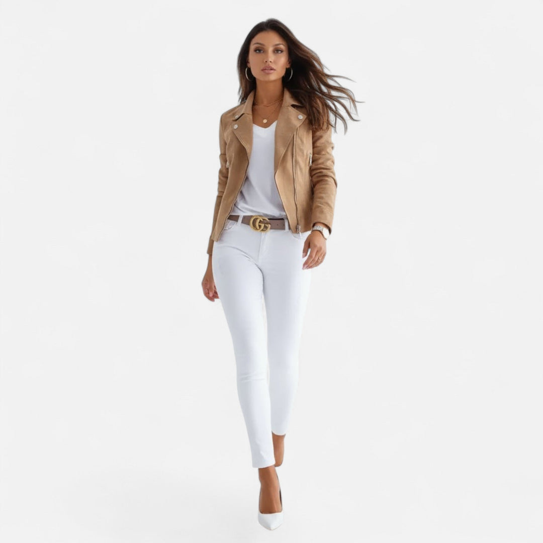 Women's Slim Lapel Zip Jacket with Pockets