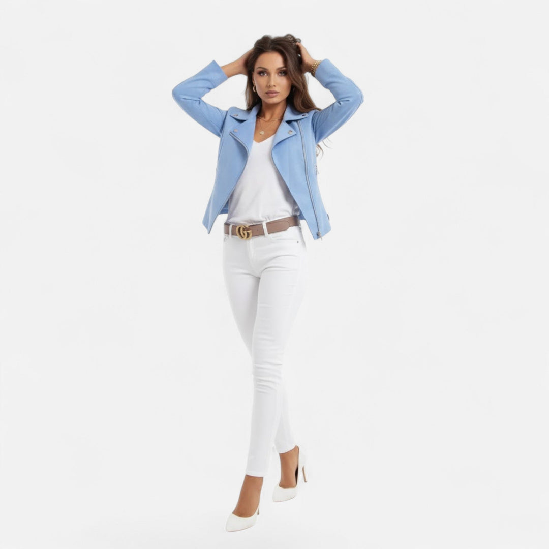 Women's Slim Lapel Zip Jacket with Pockets