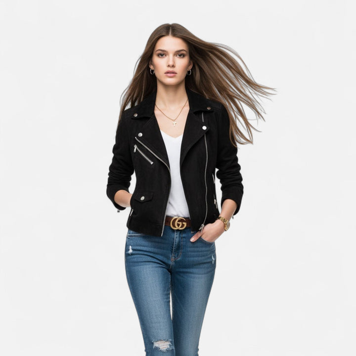 Women's Slim Lapel Zip Jacket with Pockets