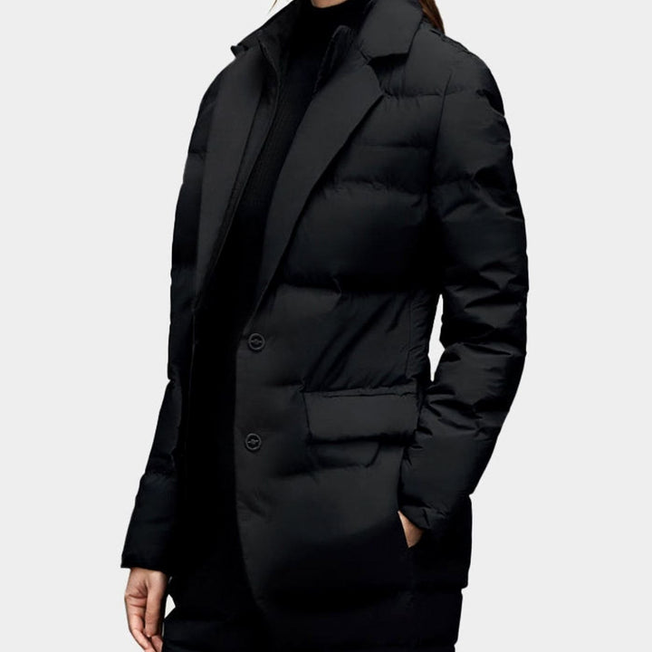 Women's Quilted Blazer Jacket with Button Closure - Winter Coat