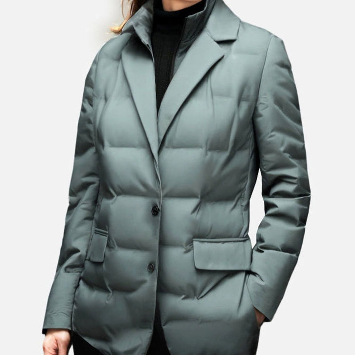 Women's Quilted Blazer Jacket with Button Closure - Winter Coat