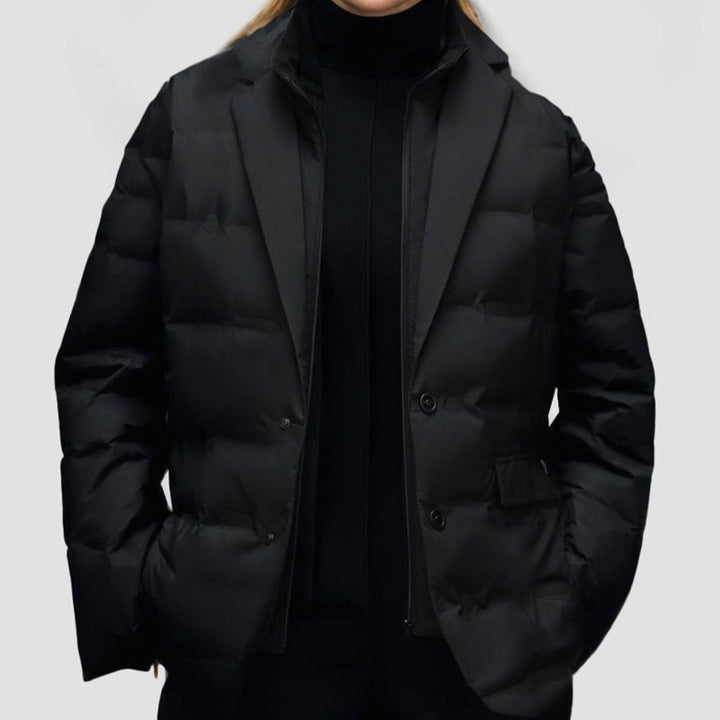 Women's Quilted Blazer Jacket with Button Closure - Winter Coat
