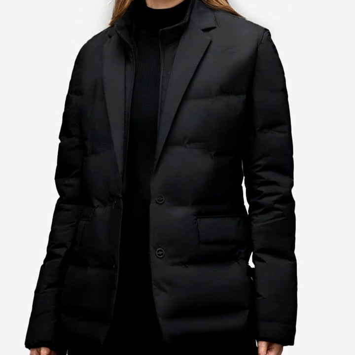 Women's Quilted Blazer Jacket with Button Closure - Winter Coat