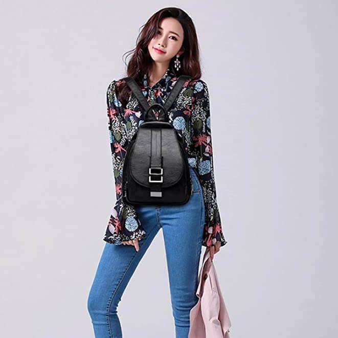 Women's Waterproof Leather Backpack, view 8 - Elena Harper