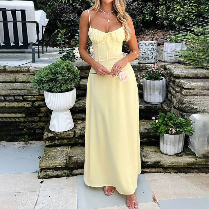 Women's A-Line Maxi Dress with Spaghetti Straps and Tie Front