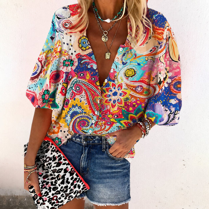 Miriam | Elegant Bohemian Floral V-Neck Blouse