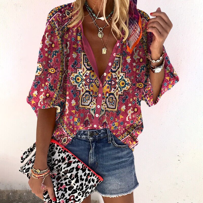 Miriam | Elegant Bohemian Floral V-Neck Blouse