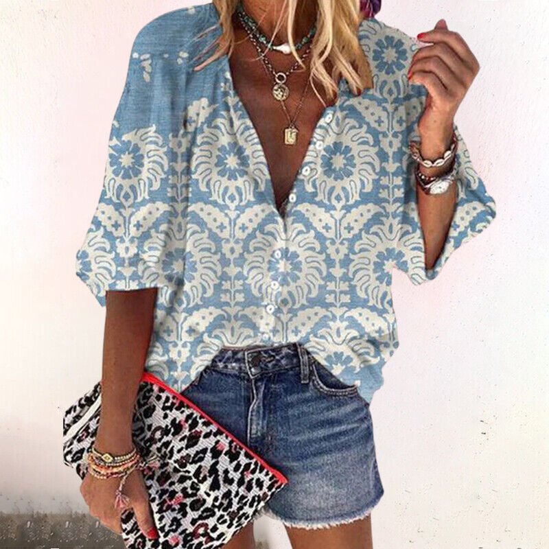 Miriam | Elegant Bohemian Floral V-Neck Blouse