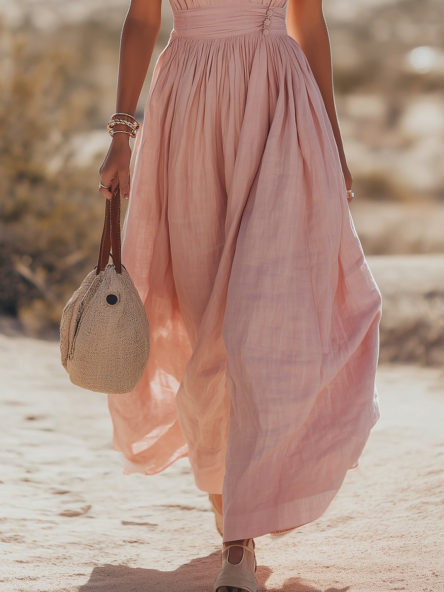 Phoebe | Women's Boho Cotton-Linen Halter Maxi Dress