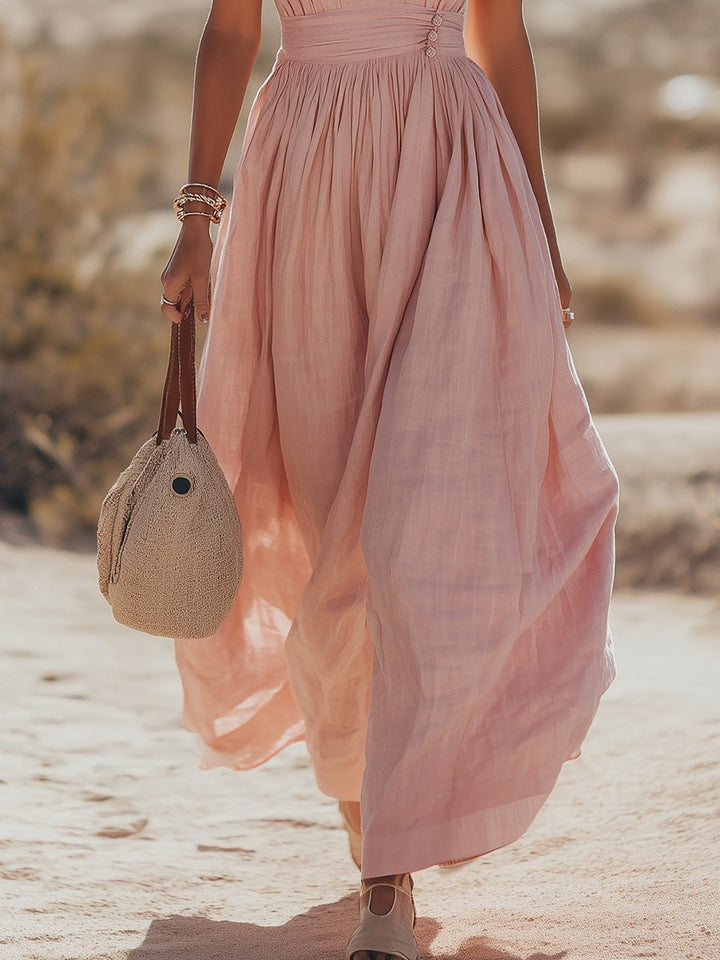 Phoebe | Women's Boho Cotton-Linen Halter Maxi Dress