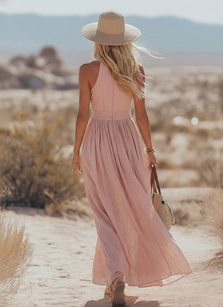 Phoebe | Women's Boho Cotton-Linen Halter Maxi Dress