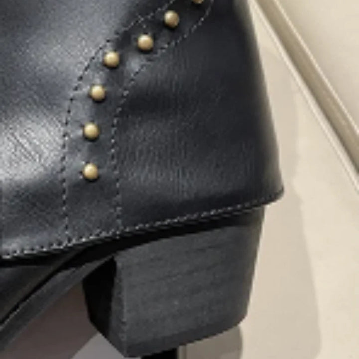 Women's Studded Western Mid-Calf Boots with Pointed Toe