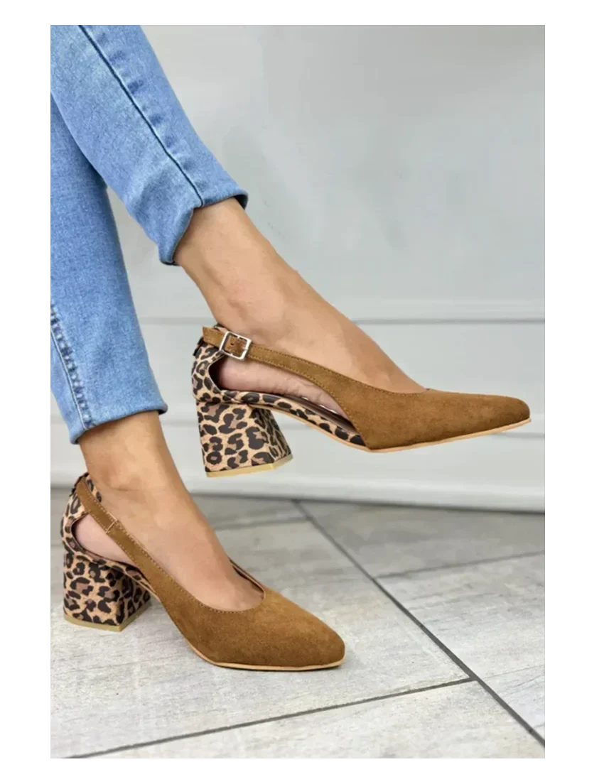 Women's Leopard D'Orsay Block Heel Slingbacks - Pointed Toe