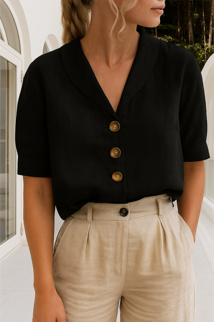 Isla | Women's Button Front Blouse Short Sleeve V-Neck
