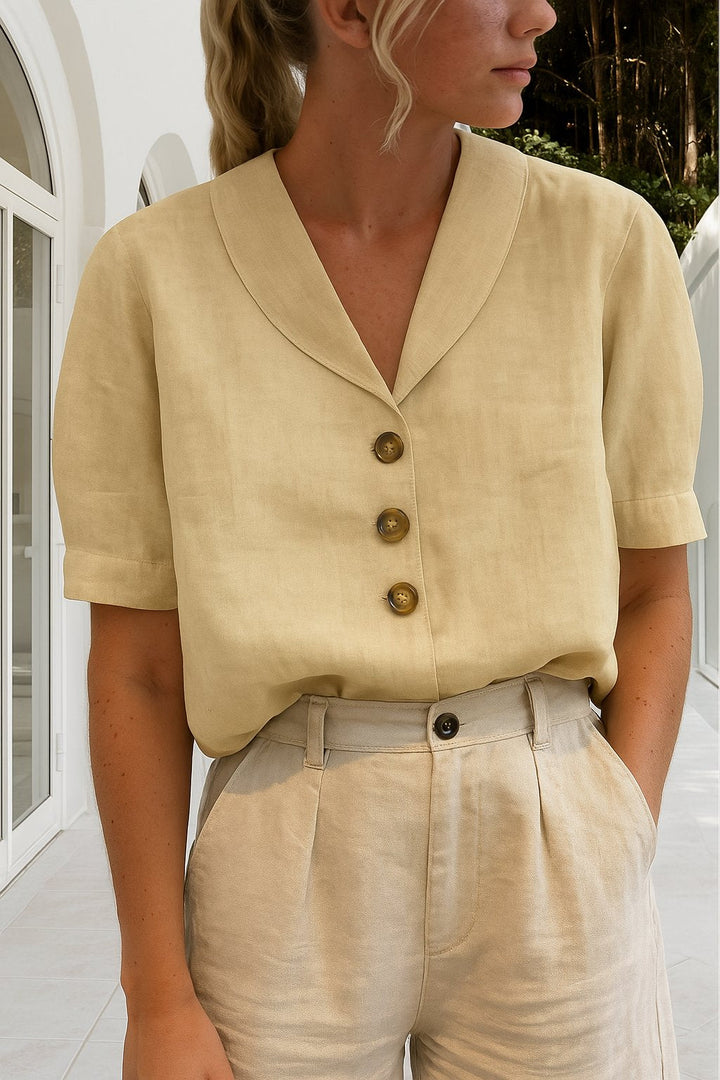 Eileen | Casual V-Neck Button-Up Short Sleeve Blouse