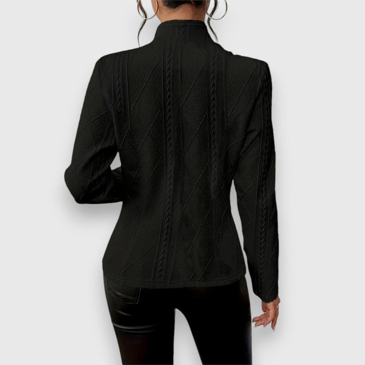 Women's Cable Knit Sweater with Turtleneck and Long Sleeves