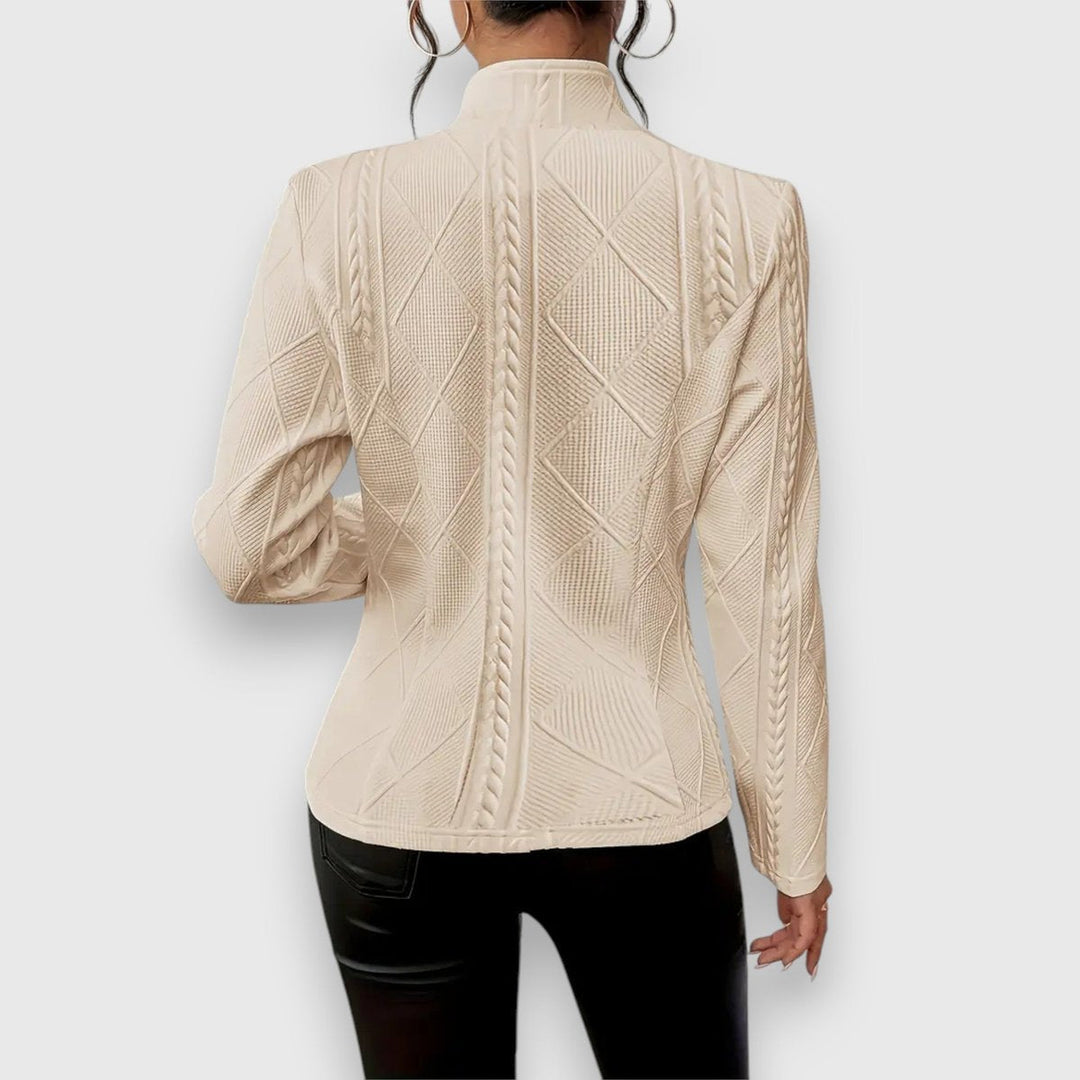 Women's Cable Knit Sweater with Turtleneck and Long Sleeves
