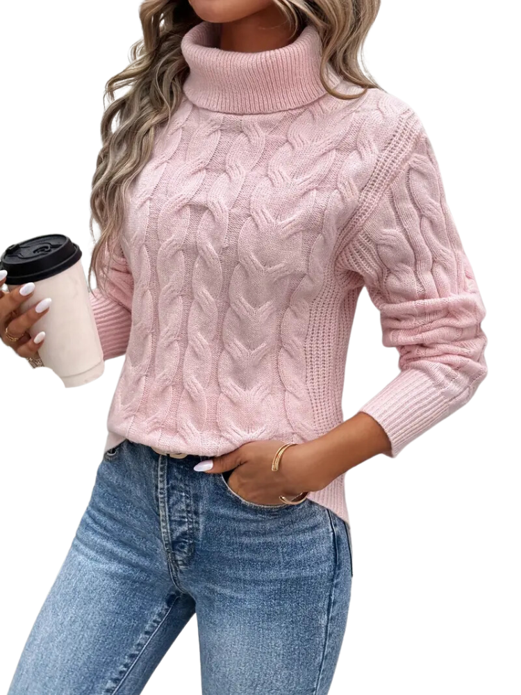 Cable Knit Turtleneck Sweater for Women Casual Chic