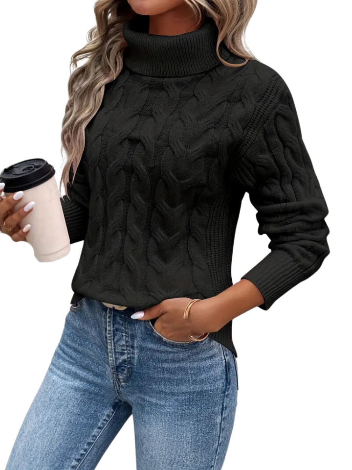 Cable Knit Turtleneck Sweater for Women Casual Chic