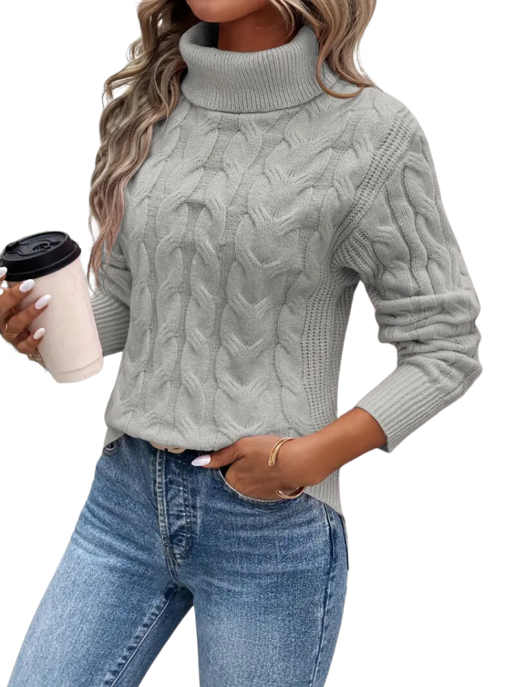 Cable Knit Turtleneck Sweater for Women Casual Chic