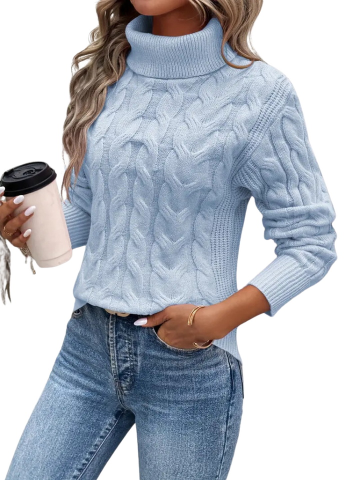 Cable Knit Turtleneck Sweater for Women Casual Chic