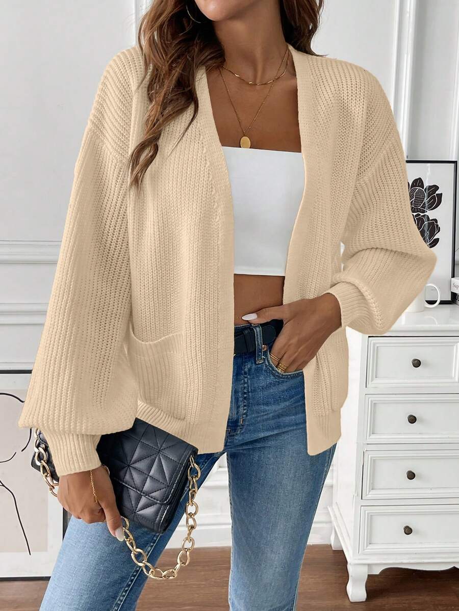 Ladies Open Model Vest with Rib Structure and Front Pockets