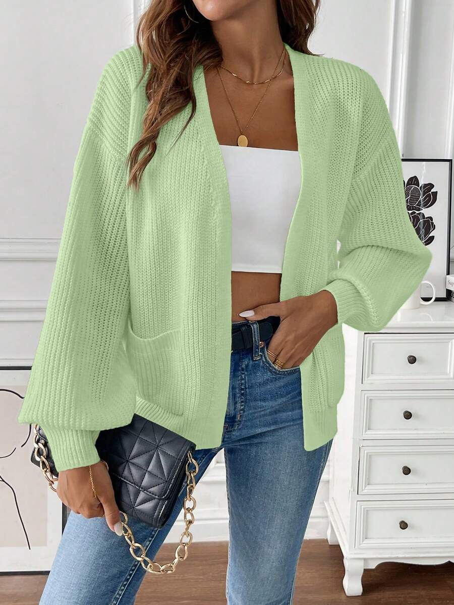 Ladies Open Model Vest with Rib Structure and Front Pockets