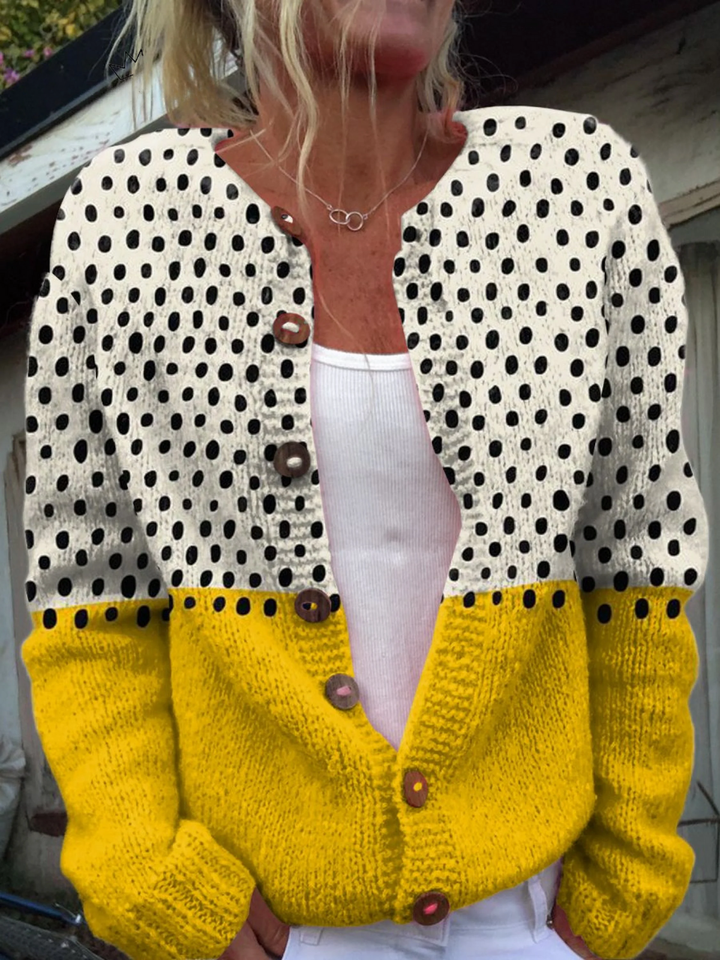Ladies' Polkadot Cardigan with Buttons and Ribbed Edges