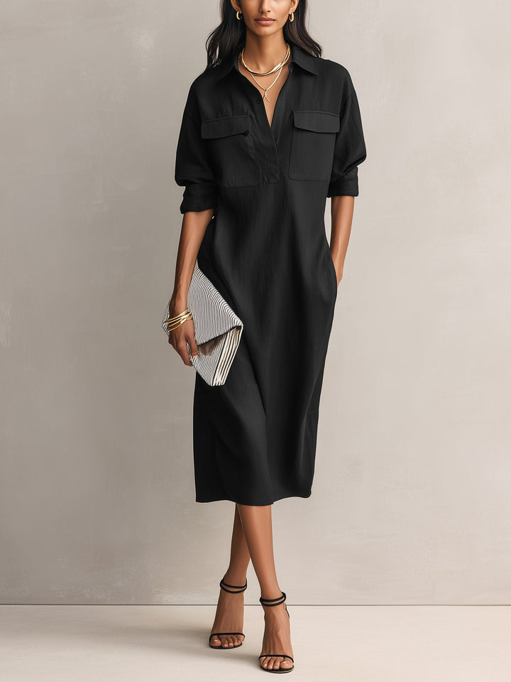 Freya | Women's Collared V-Neck Linen Shirt Dress