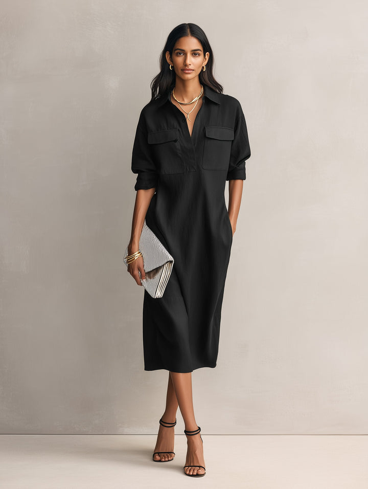 Freya | Women's Collared V-Neck Linen Shirt Dress