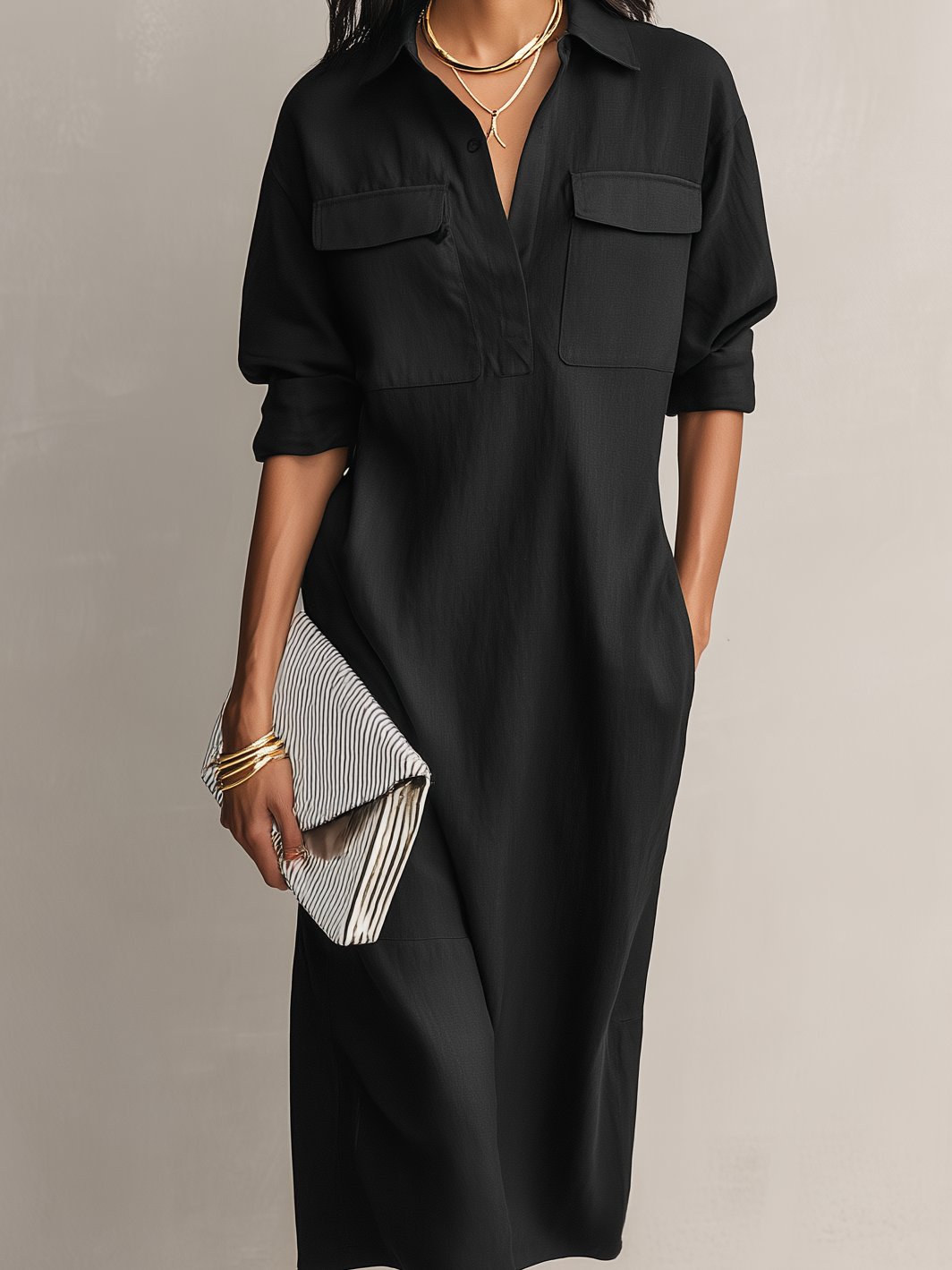 Freya | Women's Collared V-Neck Linen Shirt Dress