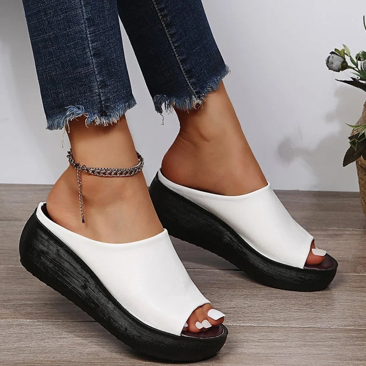 Women's Cushioned Platform Slip-On Sandals with Wide Strap