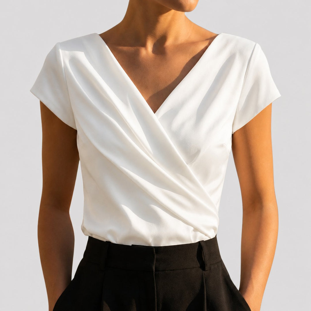 Lily | Women's Draped Wrap V-Neck Cap Sleeve Blouse Top
