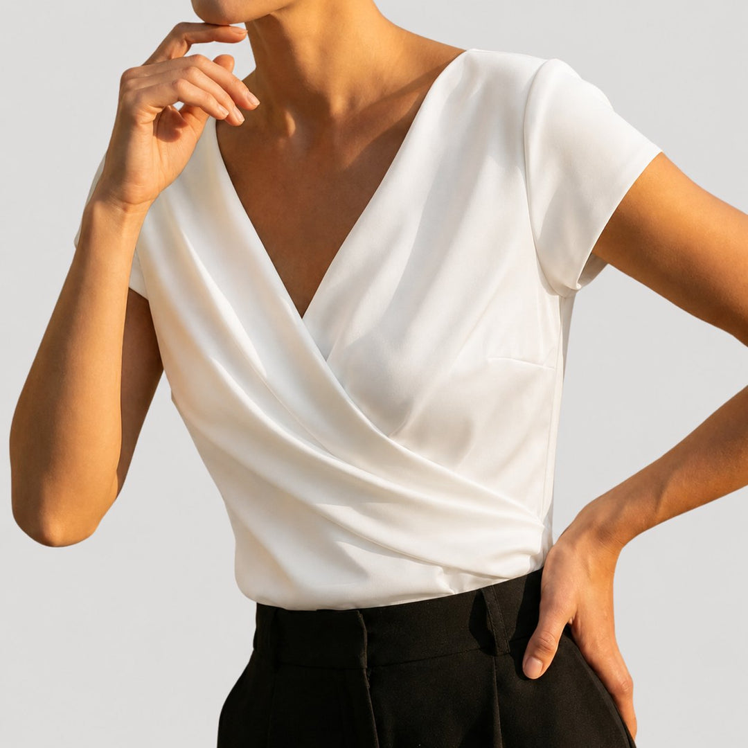 Lily | Women's Draped Wrap V-Neck Cap Sleeve Blouse Top