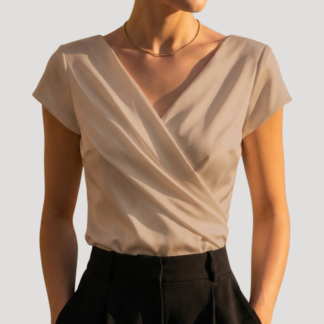 Lily | Women's Draped Wrap V-Neck Cap Sleeve Blouse Top