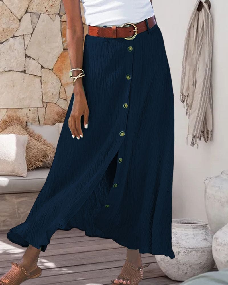 Women's Elegant High Waist Long Skirt - Solid Colours