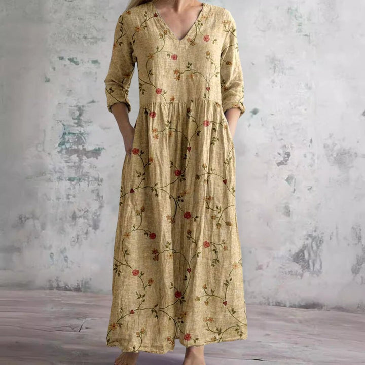 Sophie | Women's Floral V-Neck Three-Quarter Sleeve Maxi Dress