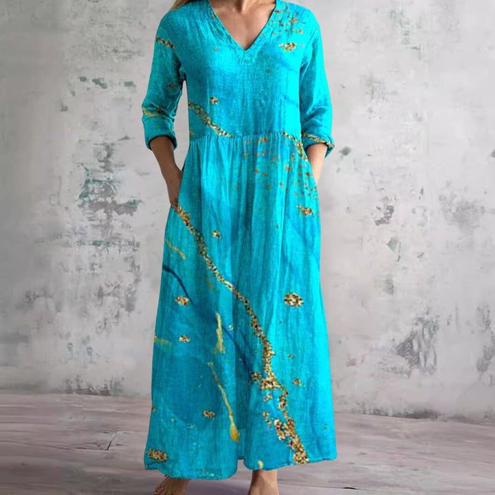 Sophie | Women's Floral V-Neck Three-Quarter Sleeve Maxi Dress